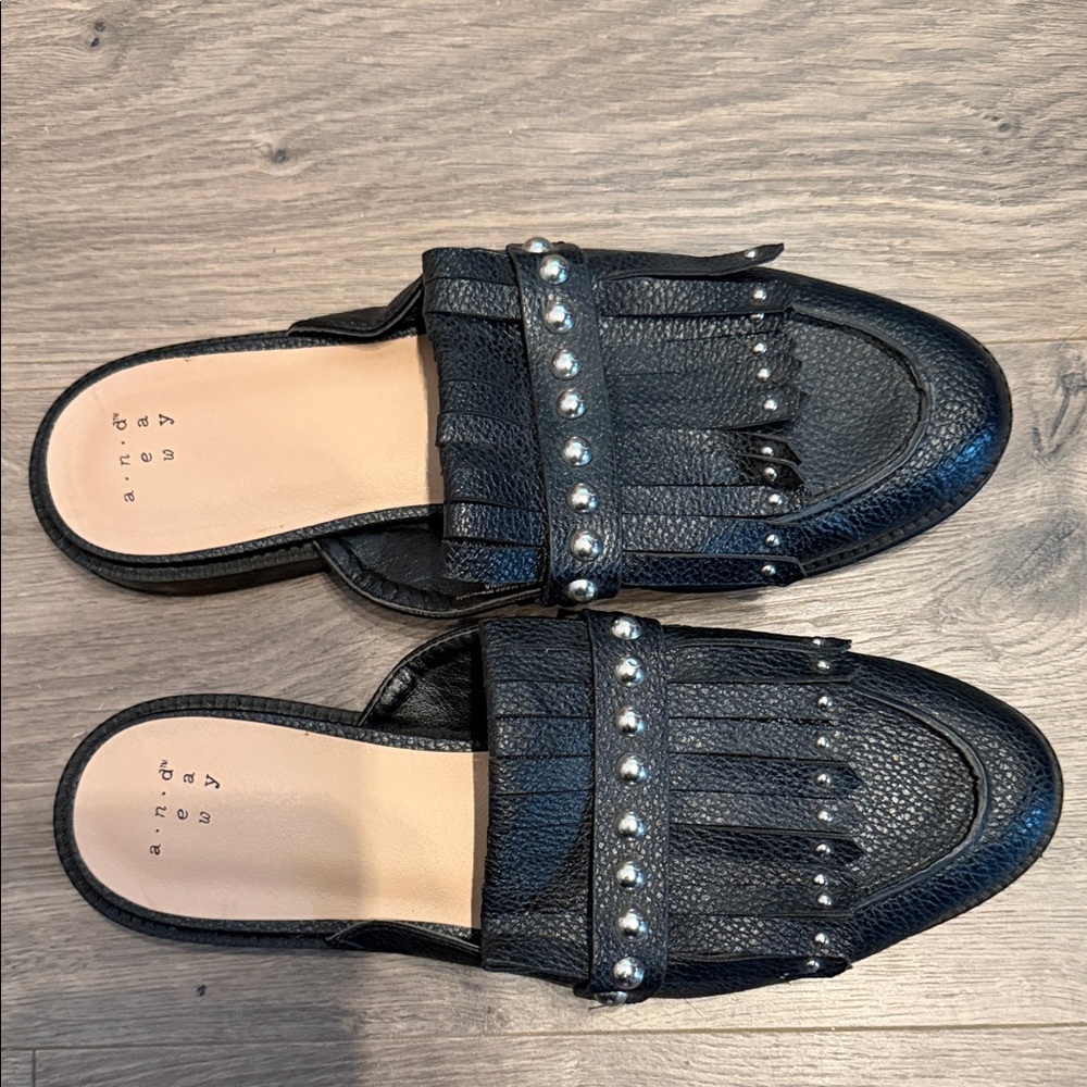 A New Day Karoline Fringed Studded  Mule - Black size 8 - Picture 4 of 5